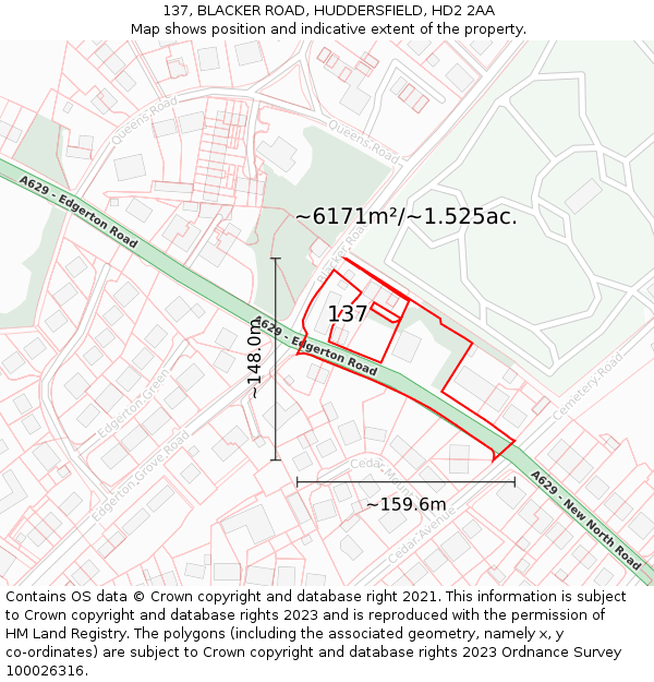 137, BLACKER ROAD, HUDDERSFIELD, HD2 2AA: Plot and title map