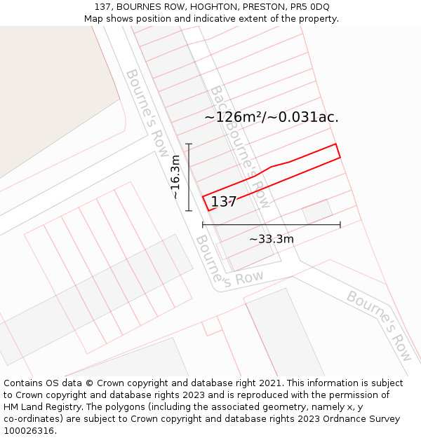137, BOURNES ROW, HOGHTON, PRESTON, PR5 0DQ: Plot and title map