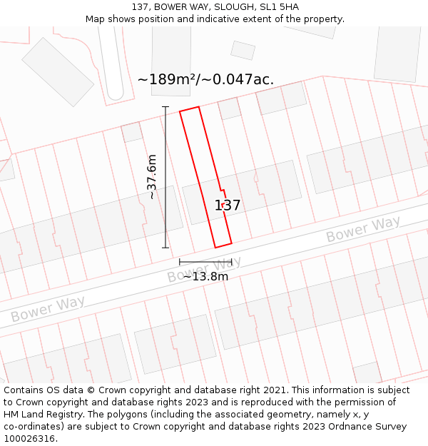 137, BOWER WAY, SLOUGH, SL1 5HA: Plot and title map