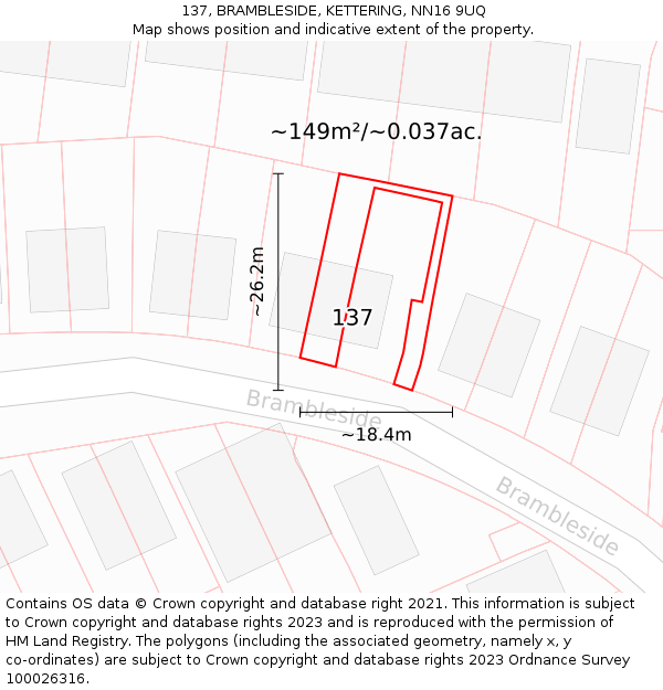 137, BRAMBLESIDE, KETTERING, NN16 9UQ: Plot and title map