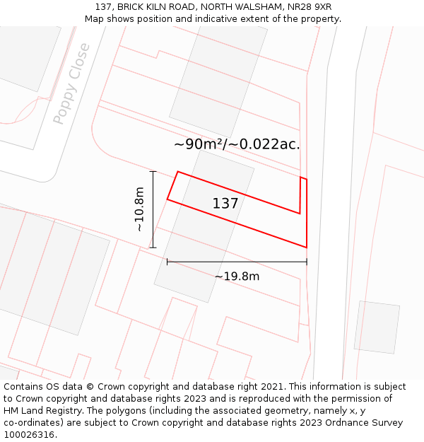 137, BRICK KILN ROAD, NORTH WALSHAM, NR28 9XR: Plot and title map