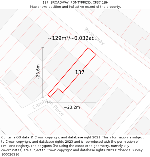 137, BROADWAY, PONTYPRIDD, CF37 1BH: Plot and title map