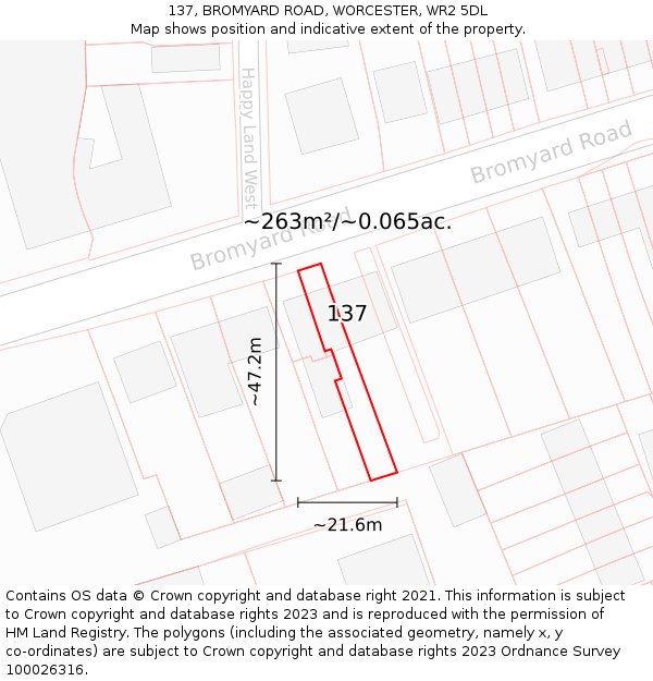 137, BROMYARD ROAD, WORCESTER, WR2 5DL: Plot and title map