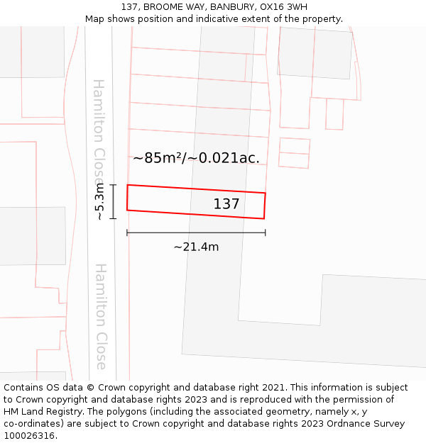 137, BROOME WAY, BANBURY, OX16 3WH: Plot and title map