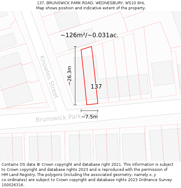 137, BRUNSWICK PARK ROAD, WEDNESBURY, WS10 9HL: Plot and title map