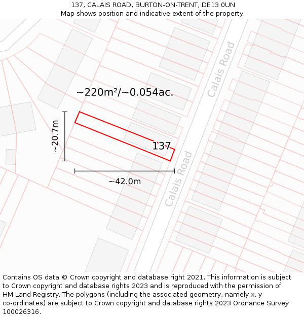 137, CALAIS ROAD, BURTON-ON-TRENT, DE13 0UN: Plot and title map