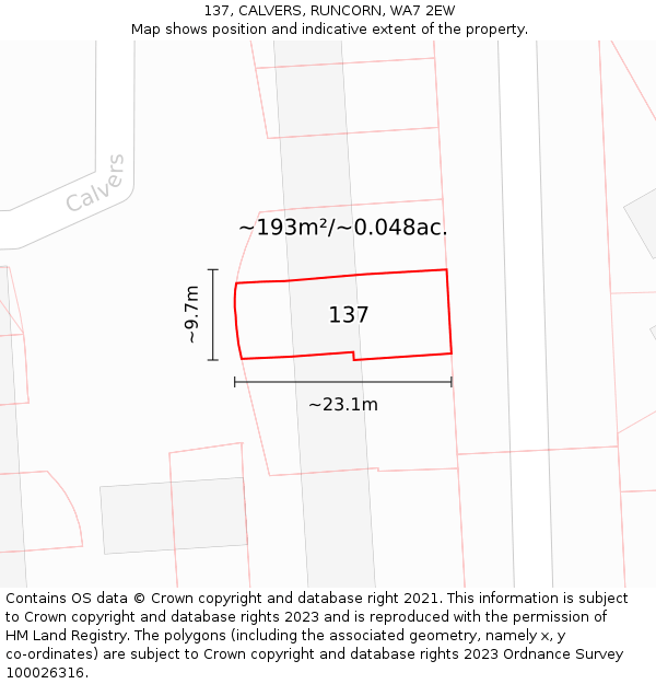 137, CALVERS, RUNCORN, WA7 2EW: Plot and title map