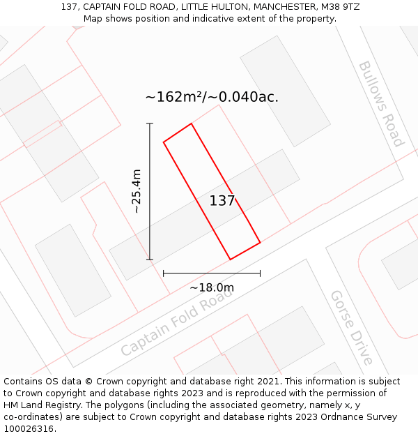 137, CAPTAIN FOLD ROAD, LITTLE HULTON, MANCHESTER, M38 9TZ: Plot and title map
