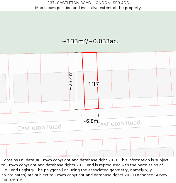137, CASTLETON ROAD, LONDON, SE9 4DD: Plot and title map
