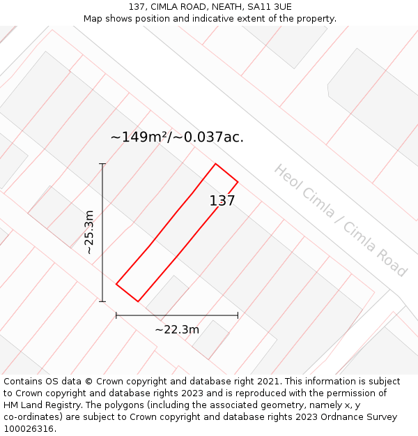 137, CIMLA ROAD, NEATH, SA11 3UE: Plot and title map