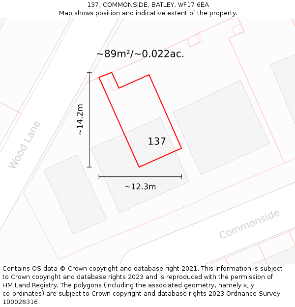 137, COMMONSIDE, BATLEY, WF17 6EA: Plot and title map