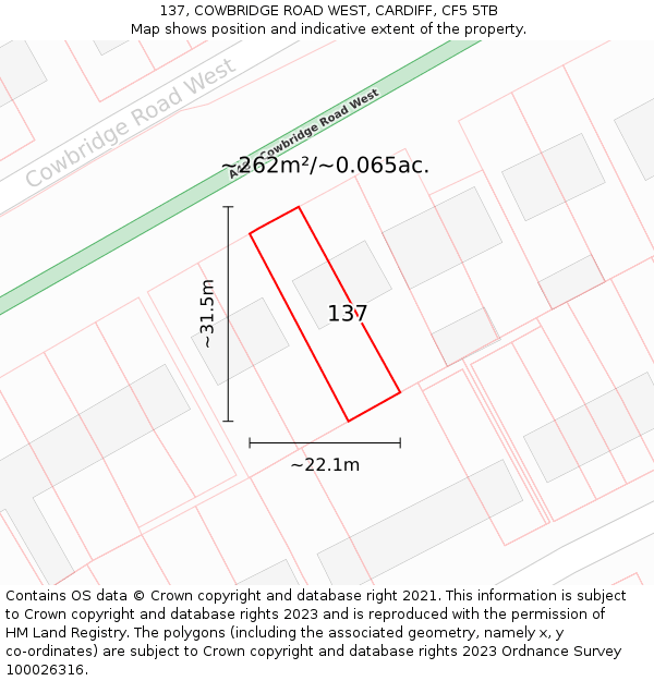 137, COWBRIDGE ROAD WEST, CARDIFF, CF5 5TB: Plot and title map