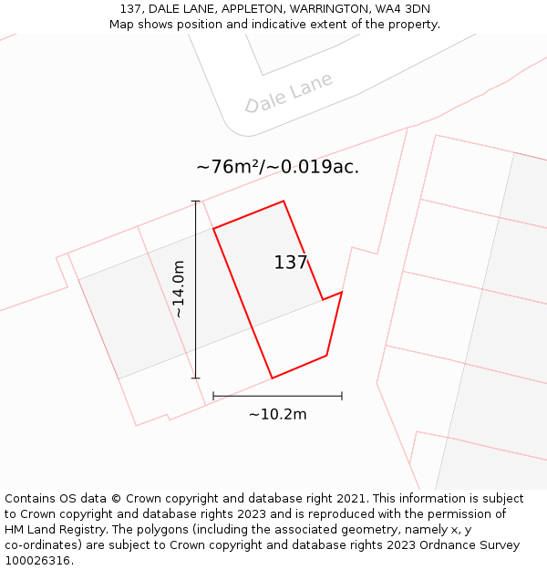 137, DALE LANE, APPLETON, WARRINGTON, WA4 3DN: Plot and title map