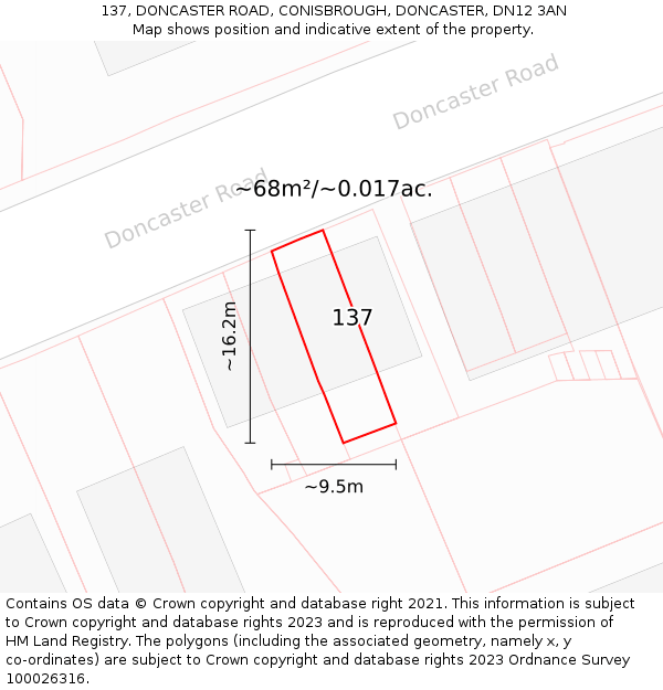 137, DONCASTER ROAD, CONISBROUGH, DONCASTER, DN12 3AN: Plot and title map