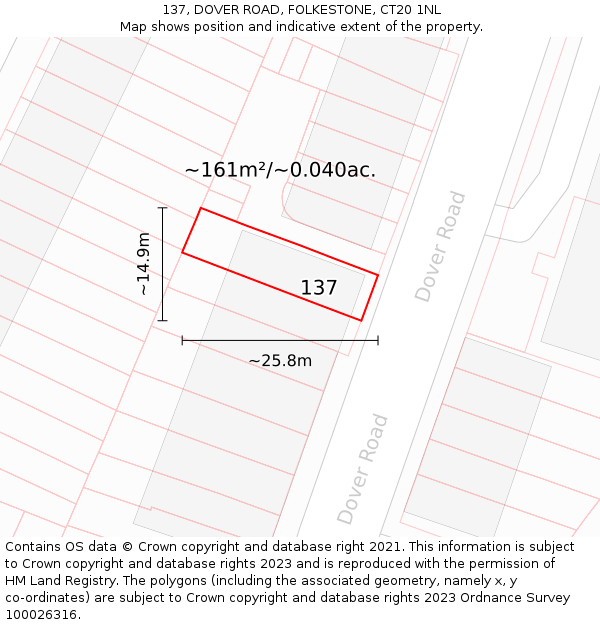 137, DOVER ROAD, FOLKESTONE, CT20 1NL: Plot and title map
