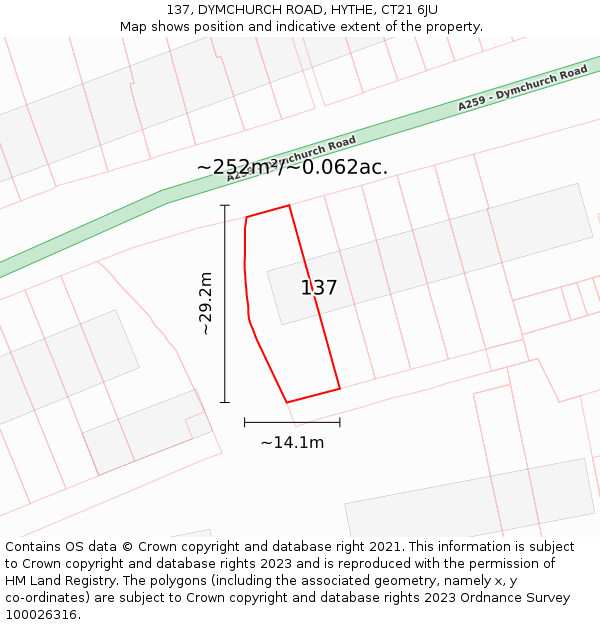 137, DYMCHURCH ROAD, HYTHE, CT21 6JU: Plot and title map