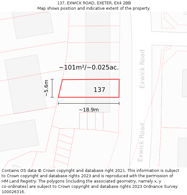 137, EXWICK ROAD, EXETER, EX4 2BB: Plot and title map