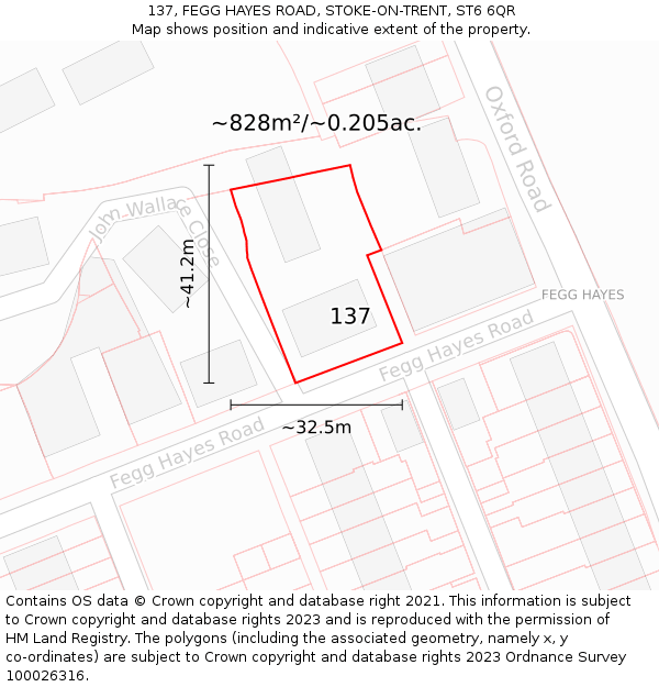 137, FEGG HAYES ROAD, STOKE-ON-TRENT, ST6 6QR: Plot and title map