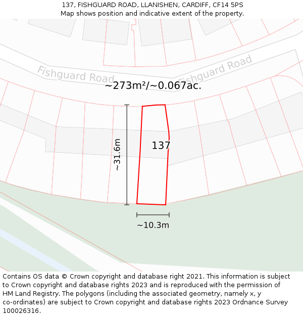 137, FISHGUARD ROAD, LLANISHEN, CARDIFF, CF14 5PS: Plot and title map