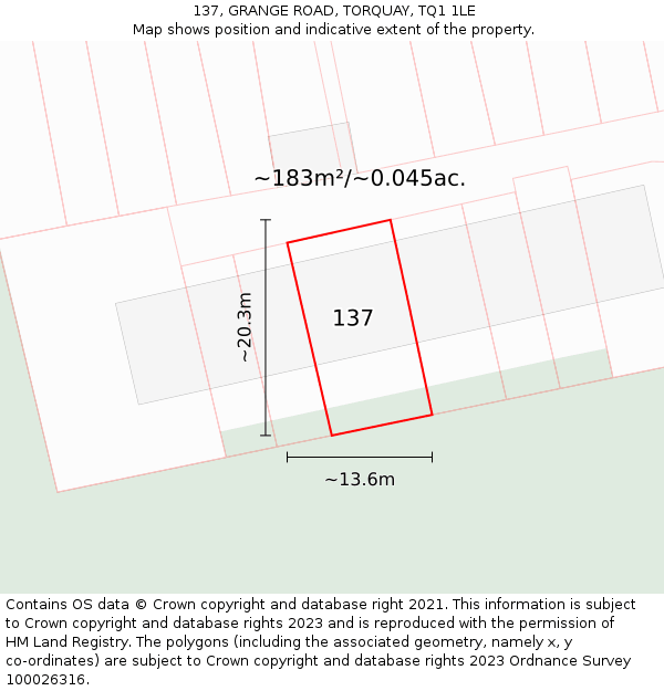 137, GRANGE ROAD, TORQUAY, TQ1 1LE: Plot and title map