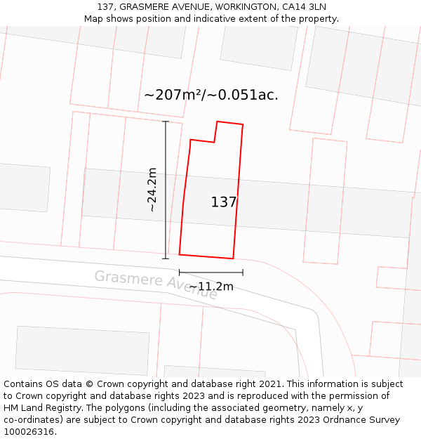 137, GRASMERE AVENUE, WORKINGTON, CA14 3LN: Plot and title map