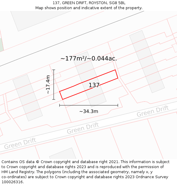 137, GREEN DRIFT, ROYSTON, SG8 5BL: Plot and title map