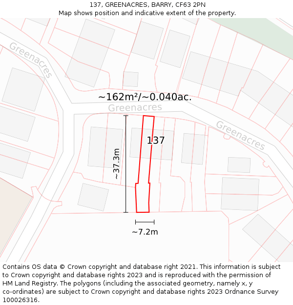 137, GREENACRES, BARRY, CF63 2PN: Plot and title map