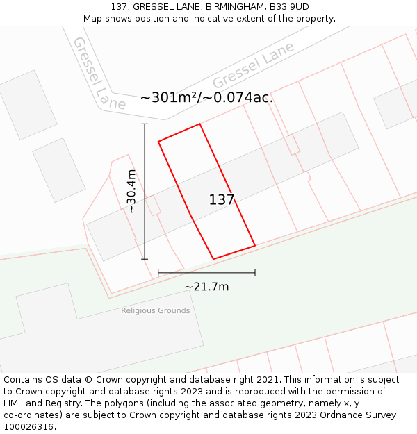 137, GRESSEL LANE, BIRMINGHAM, B33 9UD: Plot and title map