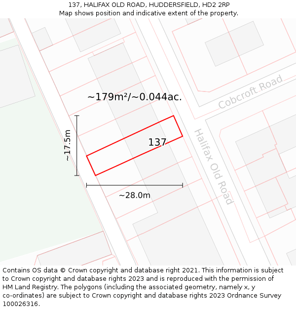 137, HALIFAX OLD ROAD, HUDDERSFIELD, HD2 2RP: Plot and title map