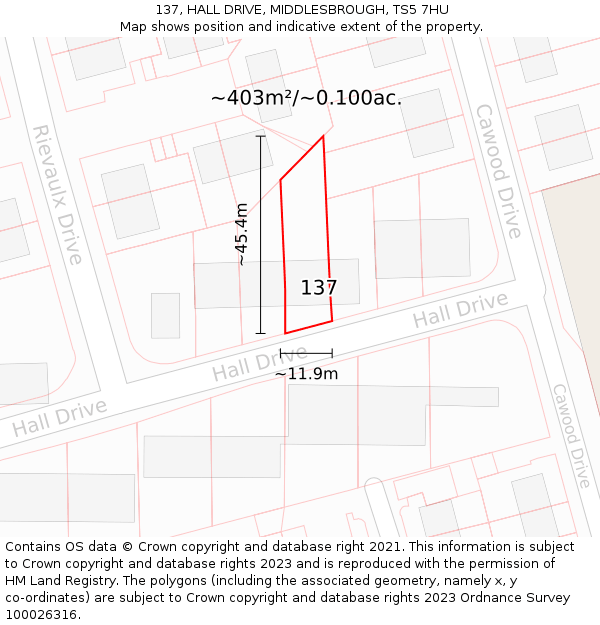 137, HALL DRIVE, MIDDLESBROUGH, TS5 7HU: Plot and title map