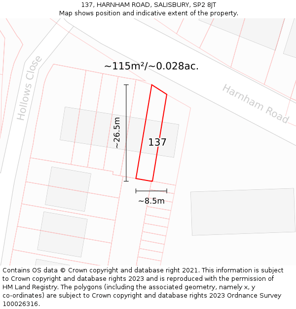 137, HARNHAM ROAD, SALISBURY, SP2 8JT: Plot and title map