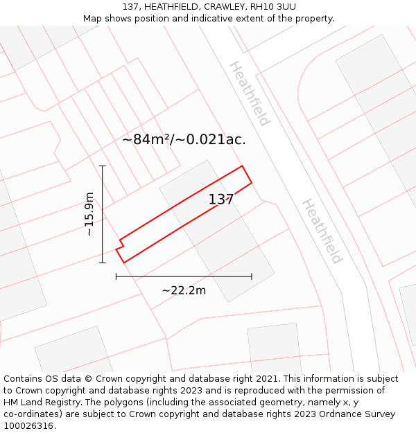 137, HEATHFIELD, CRAWLEY, RH10 3UU: Plot and title map