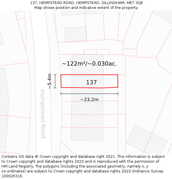 137, HEMPSTEAD ROAD, HEMPSTEAD, GILLINGHAM, ME7 3QE: Plot and title map