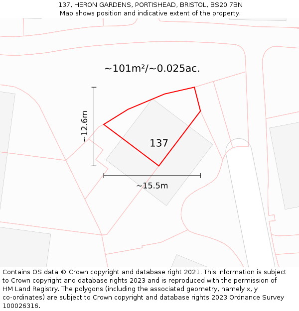 137, HERON GARDENS, PORTISHEAD, BRISTOL, BS20 7BN: Plot and title map