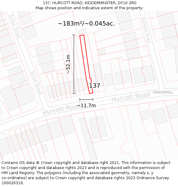 137, HURCOTT ROAD, KIDDERMINSTER, DY10 2RG: Plot and title map