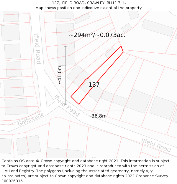 137, IFIELD ROAD, CRAWLEY, RH11 7HU: Plot and title map