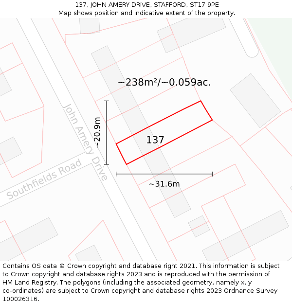 137, JOHN AMERY DRIVE, STAFFORD, ST17 9PE: Plot and title map