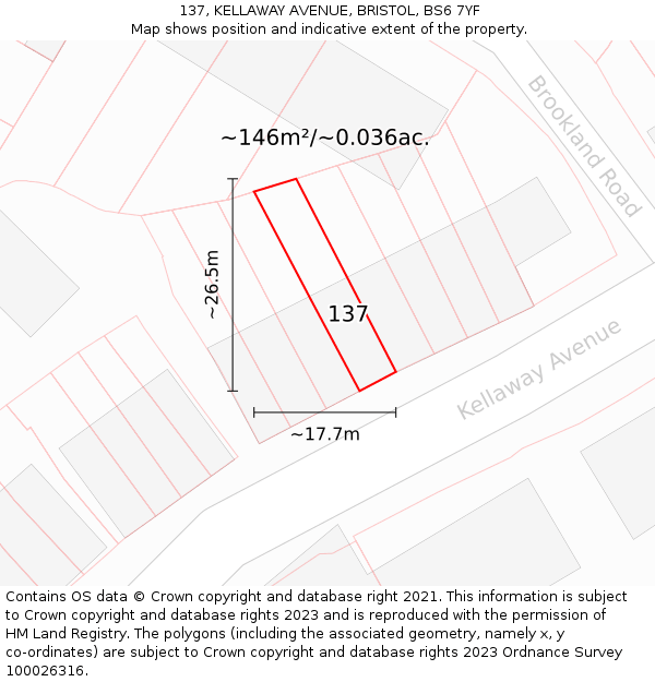 137, KELLAWAY AVENUE, BRISTOL, BS6 7YF: Plot and title map