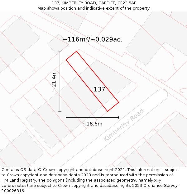 137, KIMBERLEY ROAD, CARDIFF, CF23 5AF: Plot and title map