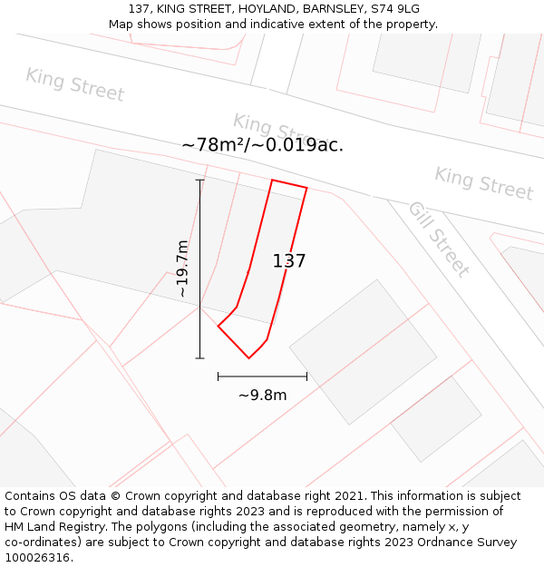 137, KING STREET, HOYLAND, BARNSLEY, S74 9LG: Plot and title map