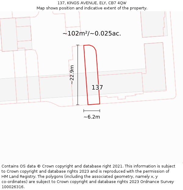 137, KINGS AVENUE, ELY, CB7 4QW: Plot and title map