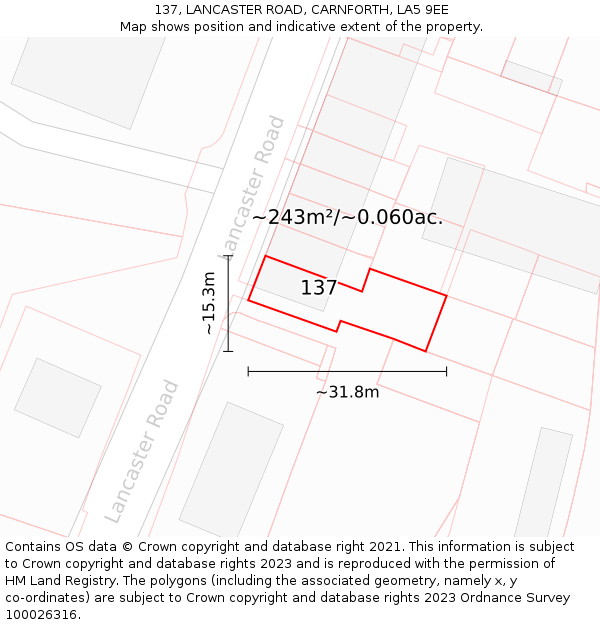 137, LANCASTER ROAD, CARNFORTH, LA5 9EE: Plot and title map