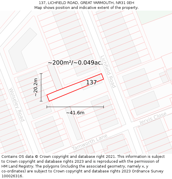 137, LICHFIELD ROAD, GREAT YARMOUTH, NR31 0EH: Plot and title map