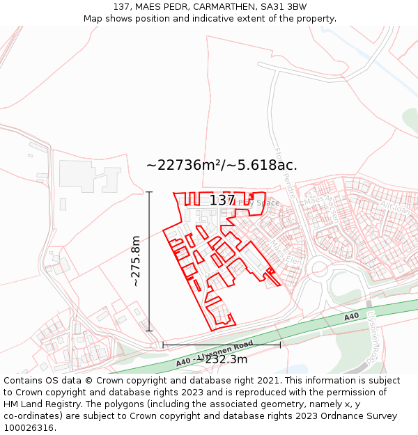 137, MAES PEDR, CARMARTHEN, SA31 3BW: Plot and title map