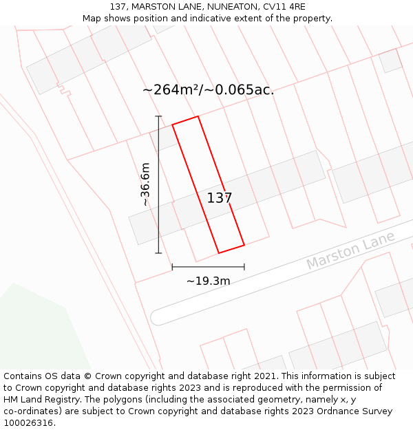 137, MARSTON LANE, NUNEATON, CV11 4RE: Plot and title map