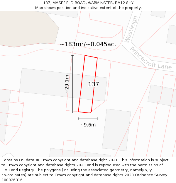 137, MASEFIELD ROAD, WARMINSTER, BA12 8HY: Plot and title map