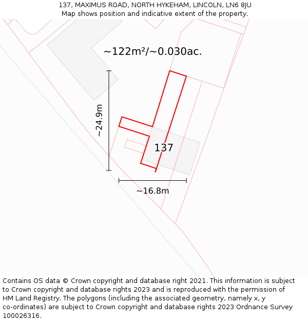 137, MAXIMUS ROAD, NORTH HYKEHAM, LINCOLN, LN6 8JU: Plot and title map