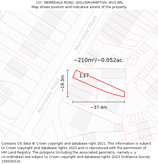 137, MERRIDALE ROAD, WOLVERHAMPTON, WV3 9RL: Plot and title map