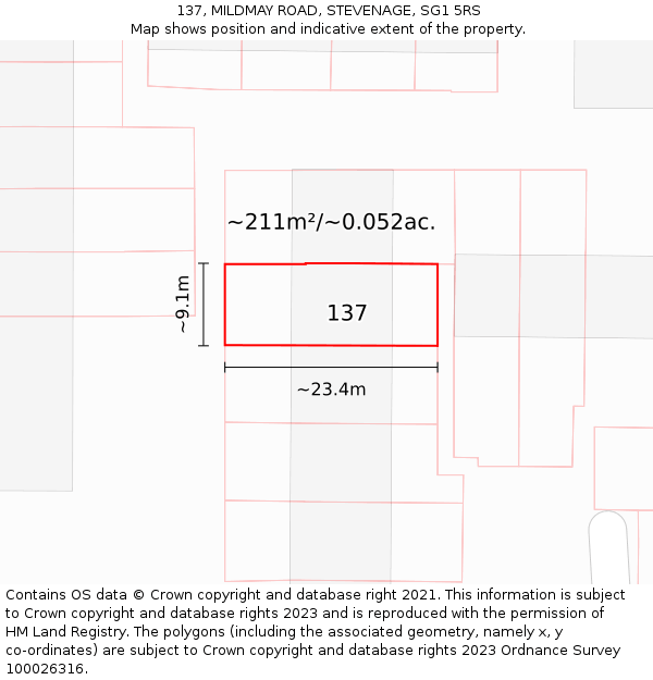 137, MILDMAY ROAD, STEVENAGE, SG1 5RS: Plot and title map