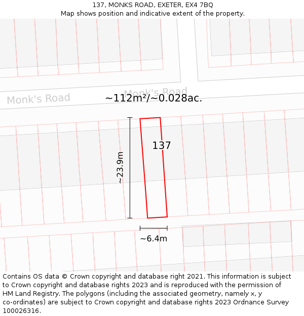 137, MONKS ROAD, EXETER, EX4 7BQ: Plot and title map